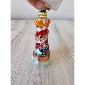 Vintage radko seaside delivery lighthouse sleigh reindeer ornament glass Xmas tr